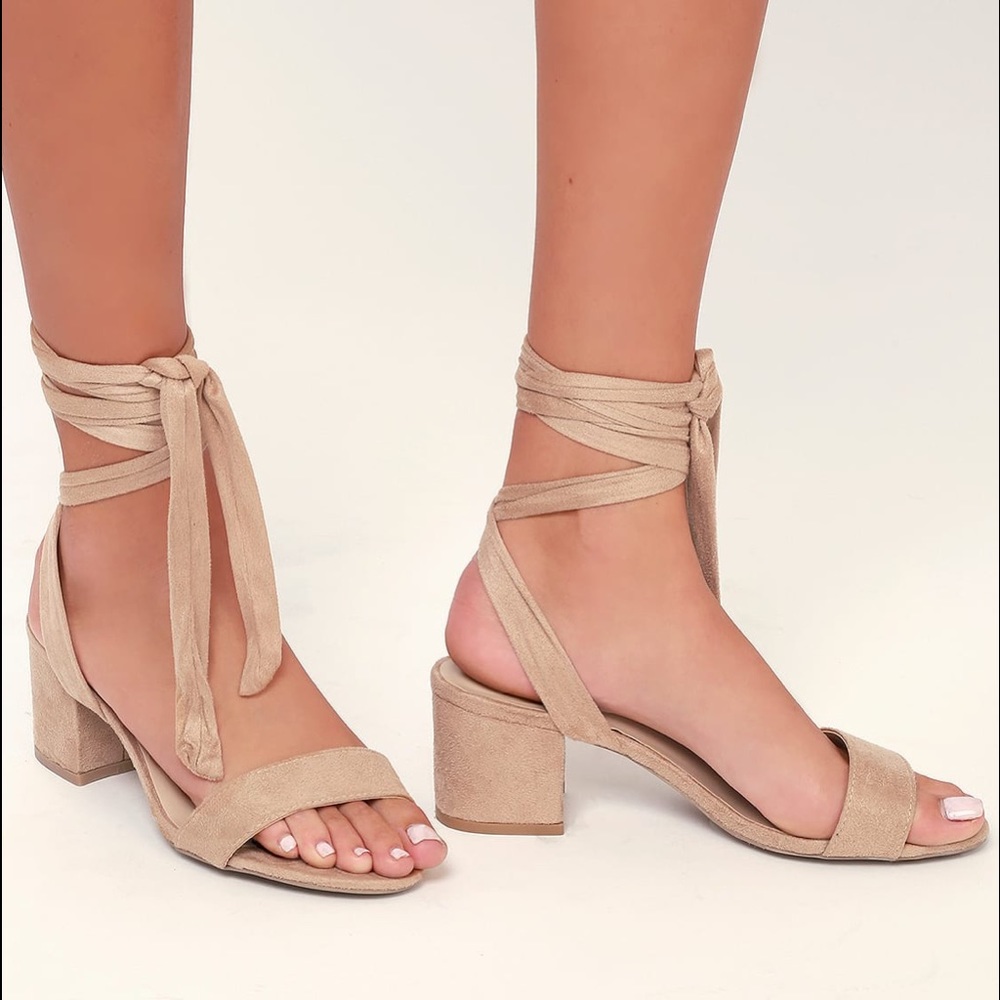 Lulu's Tan Ankle Strap Block Heel Sandals